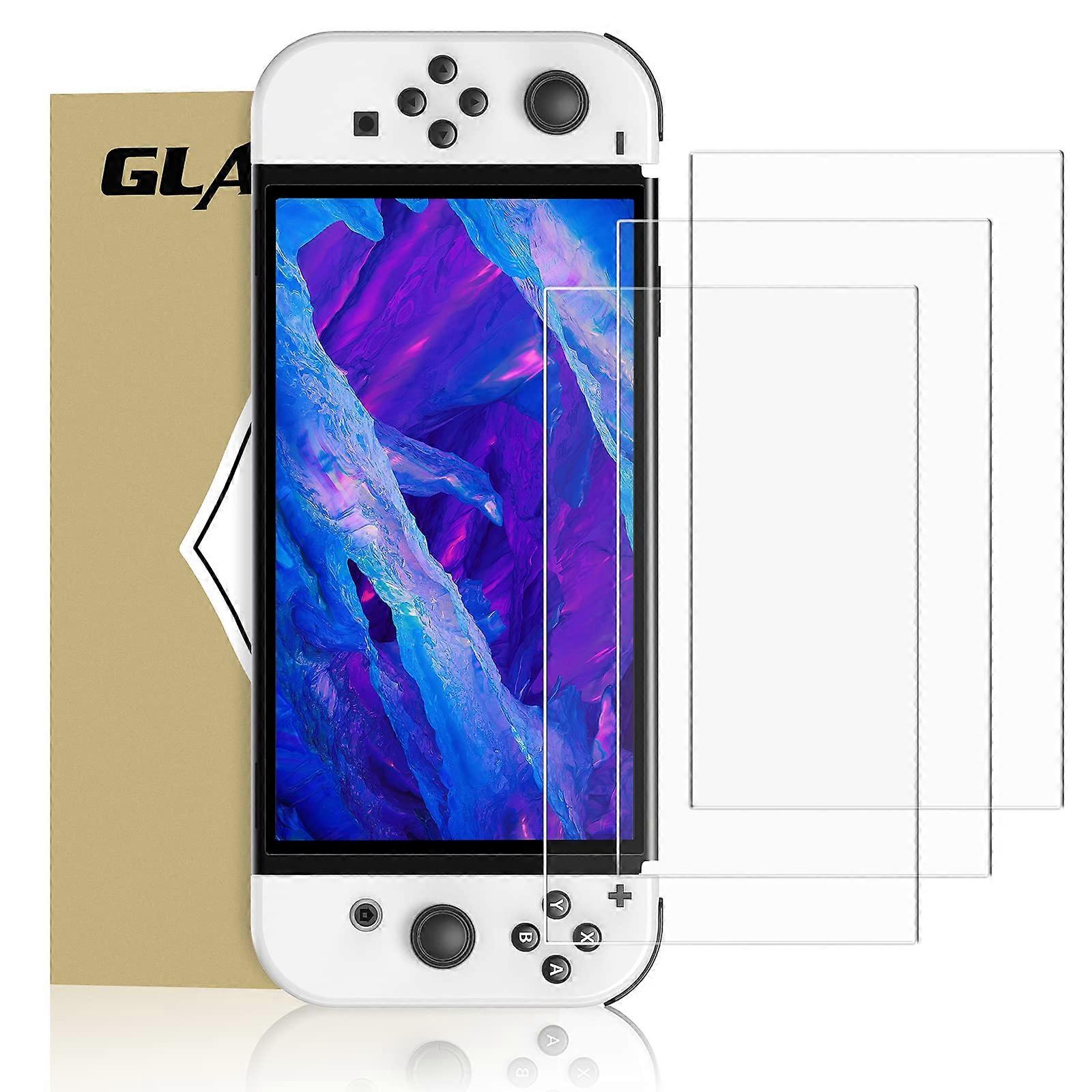 Tempered Glass Screen Protector 3 Pack for Nintendo Switch OLED, HD Clear AntiScratch Dockable Design