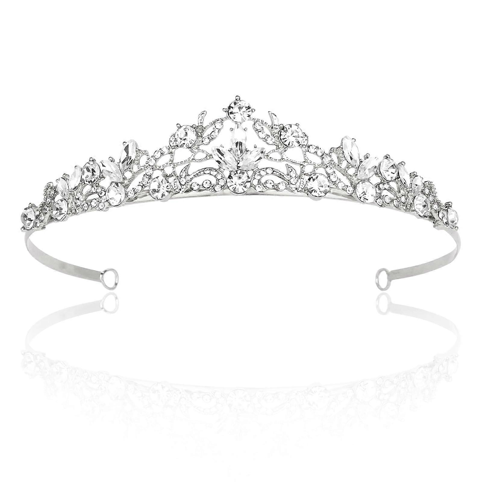 Wedding Crown with Elegant Silver Finish and Sparkling Crystals for Bride, Party and Pageant