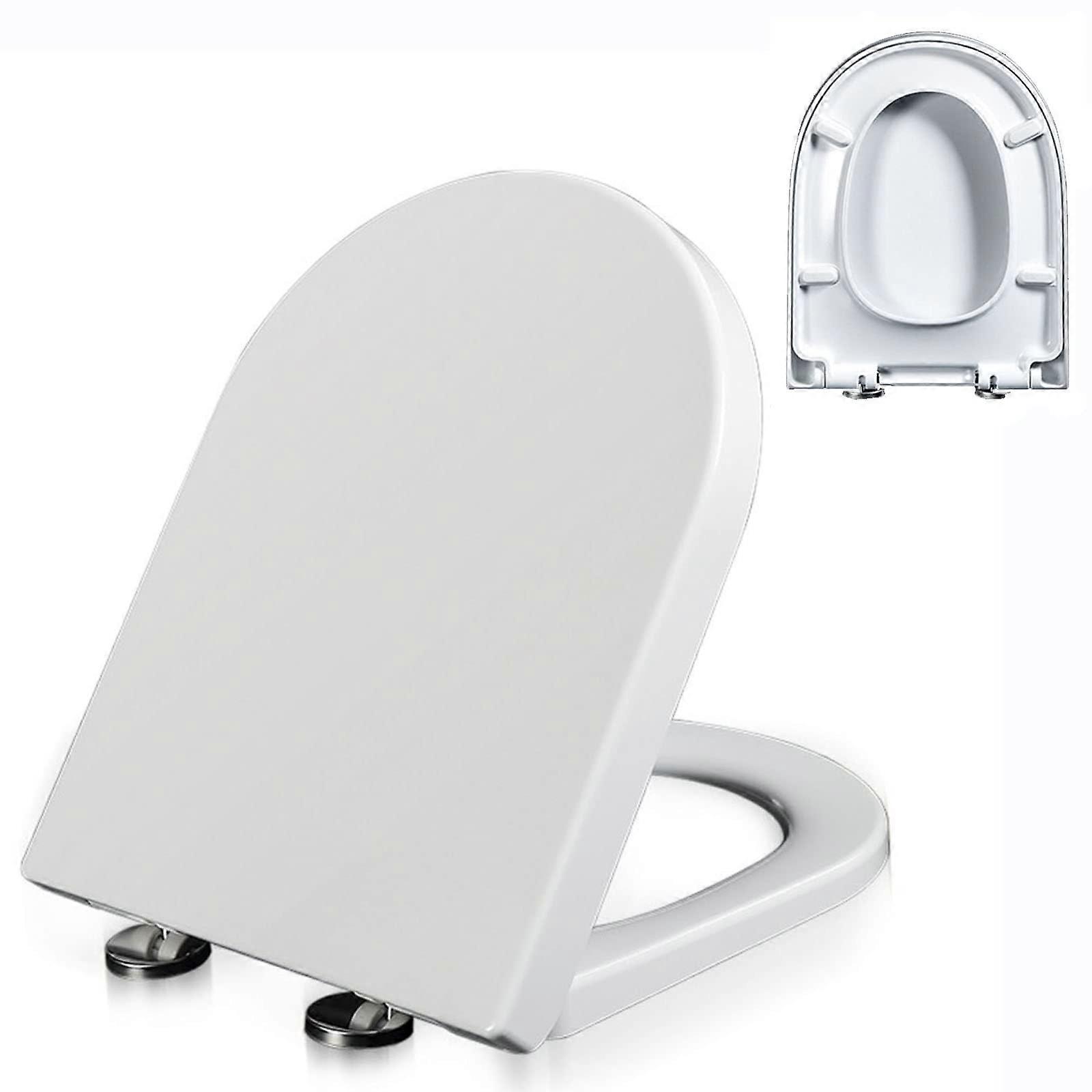 Soft Close White DShape Toilet Seat PP with Quick Release, 360° Adjustable Hinges, Easy Install