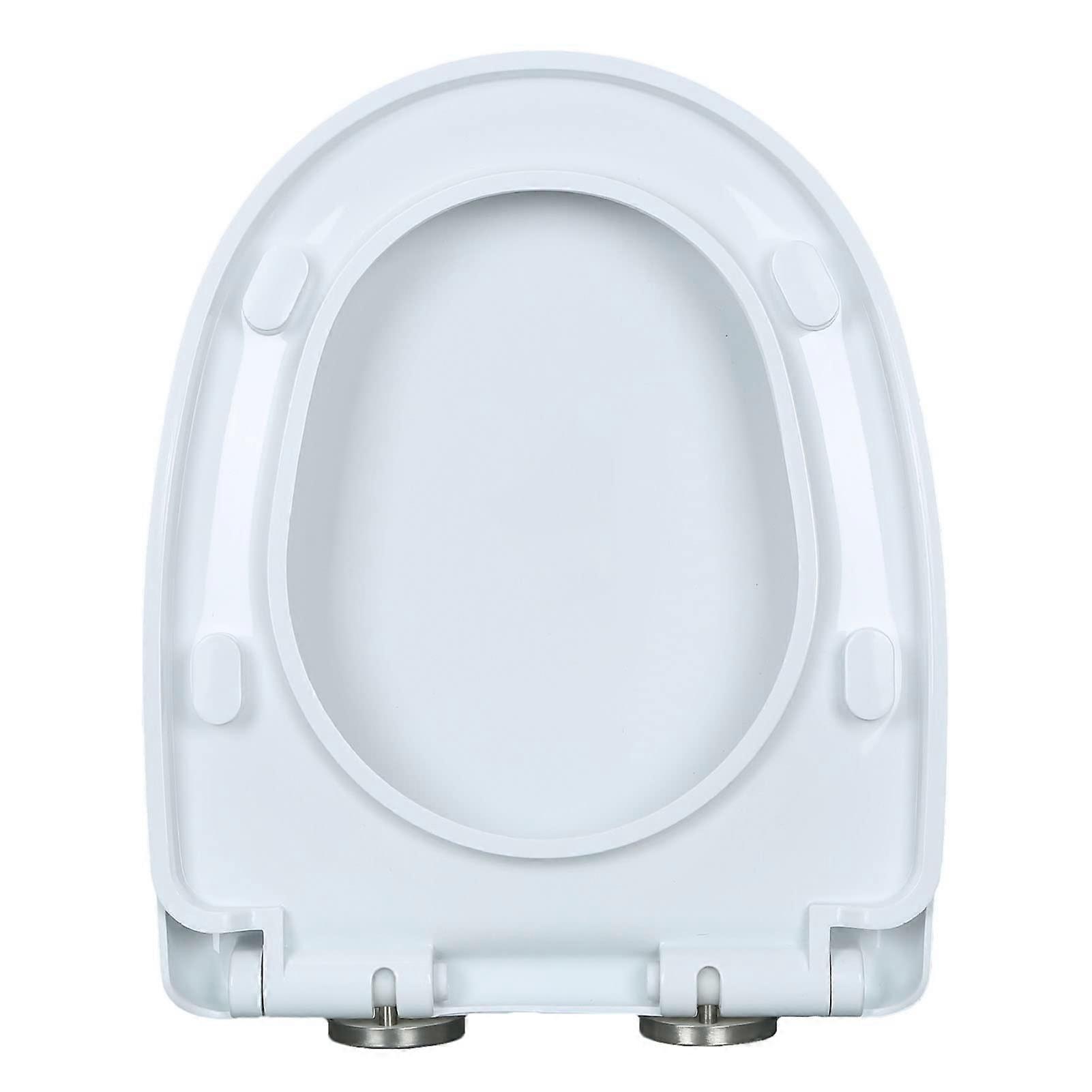 Quiet Close White Plastic Toilet Seat with Easy Clean Hinges and Tool Installation