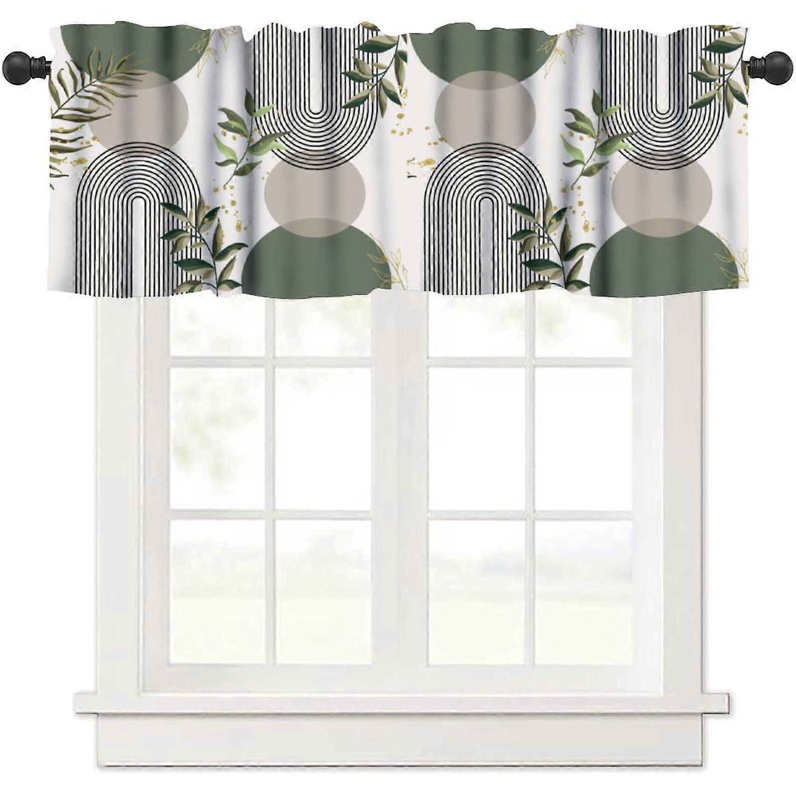 Boho Window Valance 54x18 with Tropical Leaf Print, Light Blocking Bohemian Kitchen Curtain