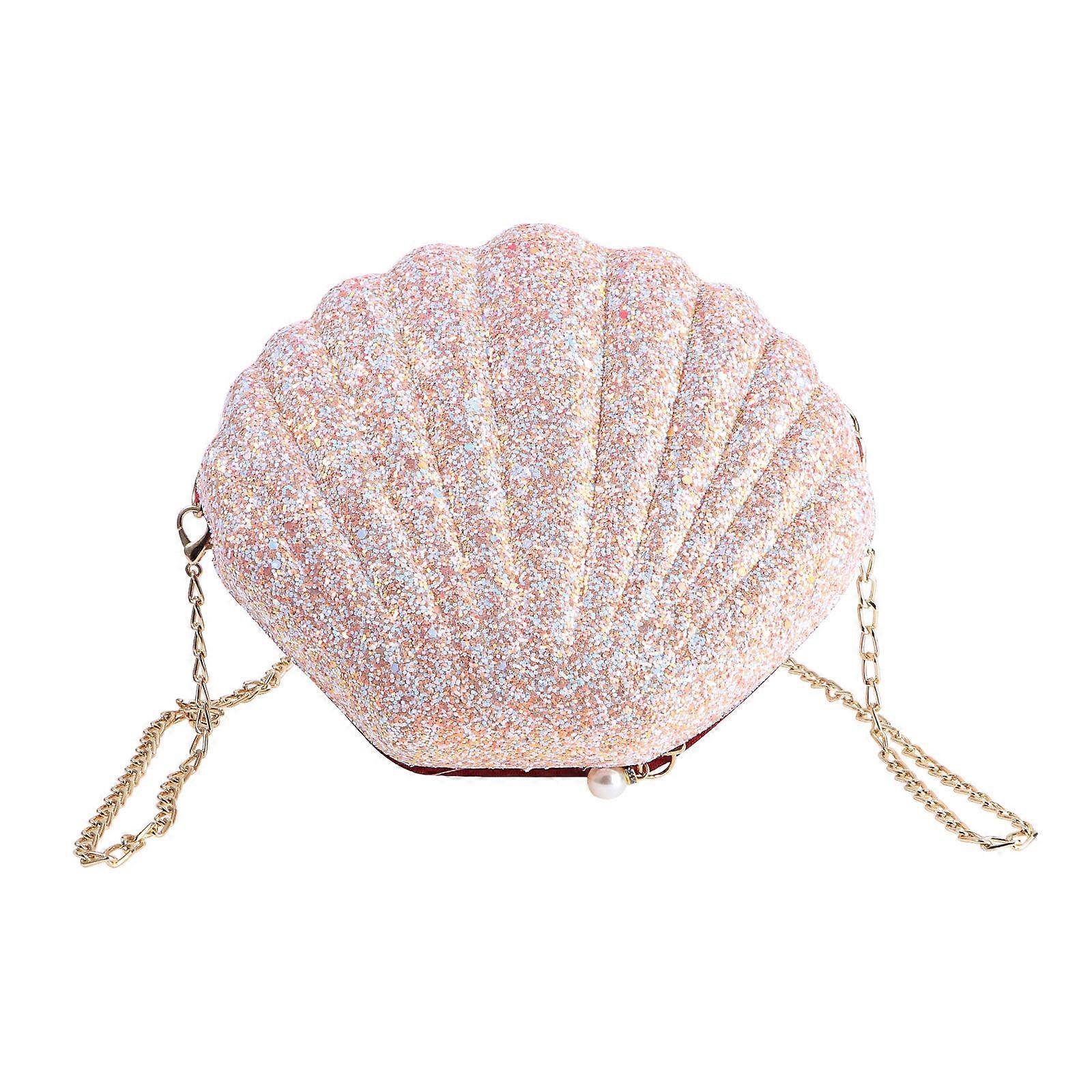 Sequins Shell Bag Versatile Chain Strap Shoulder Bag for Women Pink