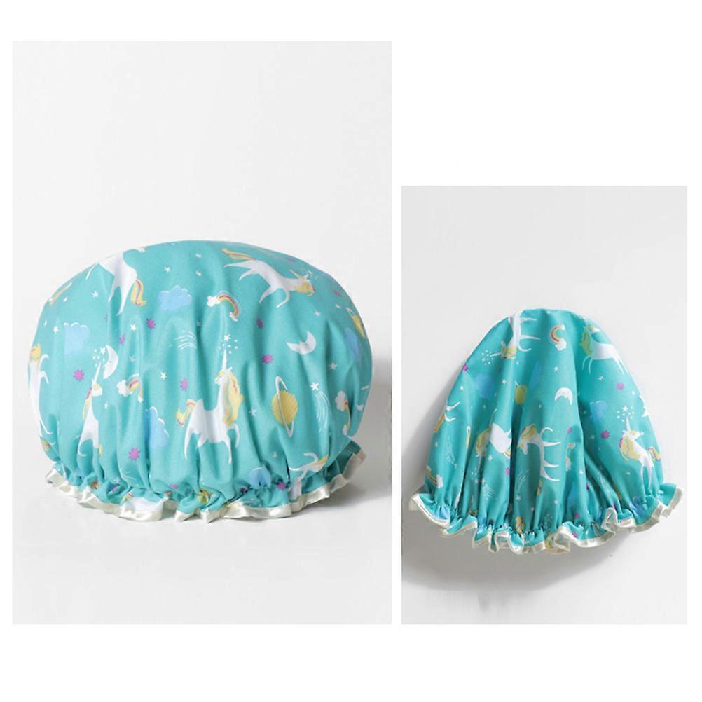Shower Cap Waterproof Bath Hat for Shower Use Cartoon Double Layer Blue Unicorn