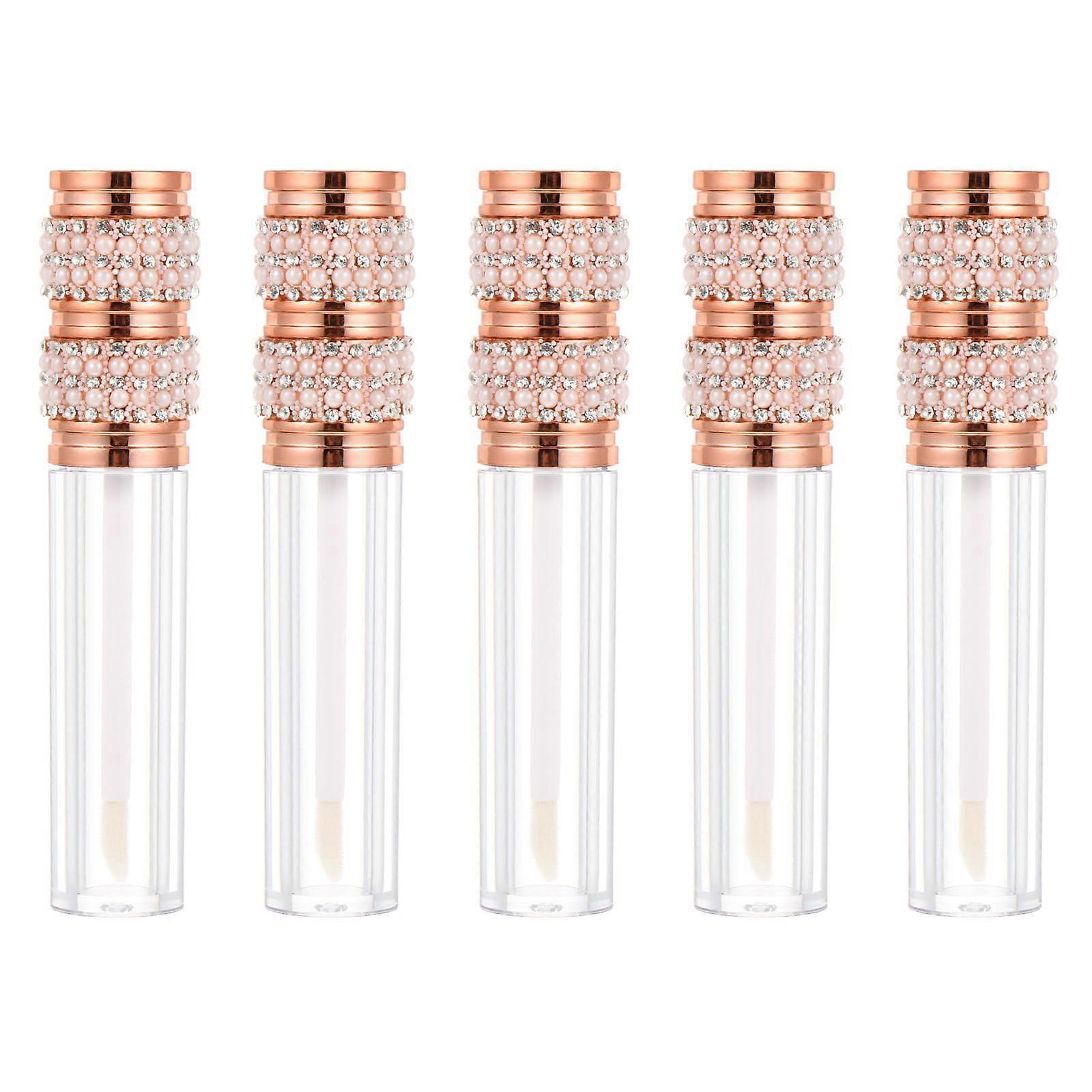 5pcs Empty Lip Gloss Tubes with Wand, 5ml Refillable Lip Balm Containers, Diamond Style Cap