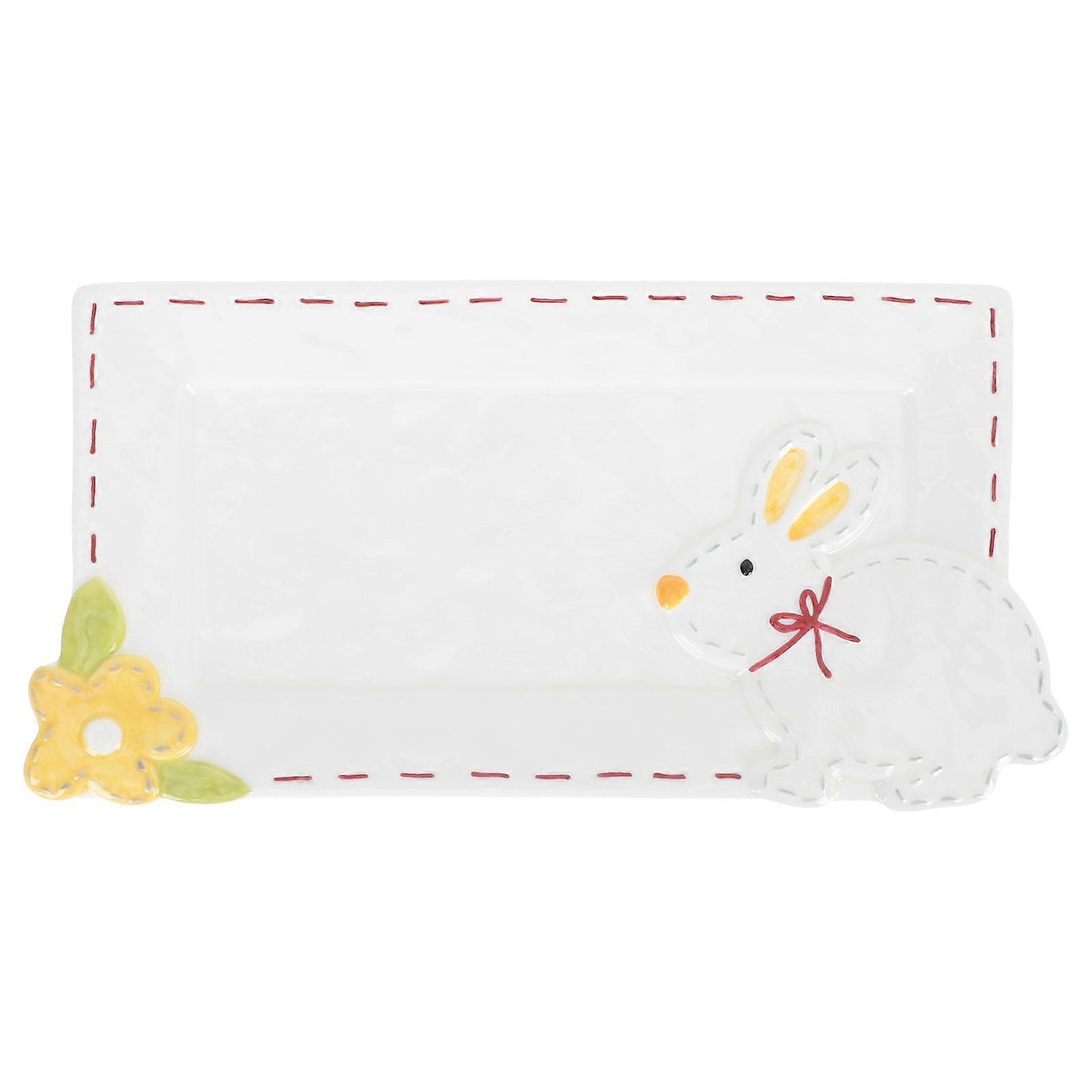 1pc Easter Tableware Creative Bunny Grid Plate Ceramic Rabbit Food Dish