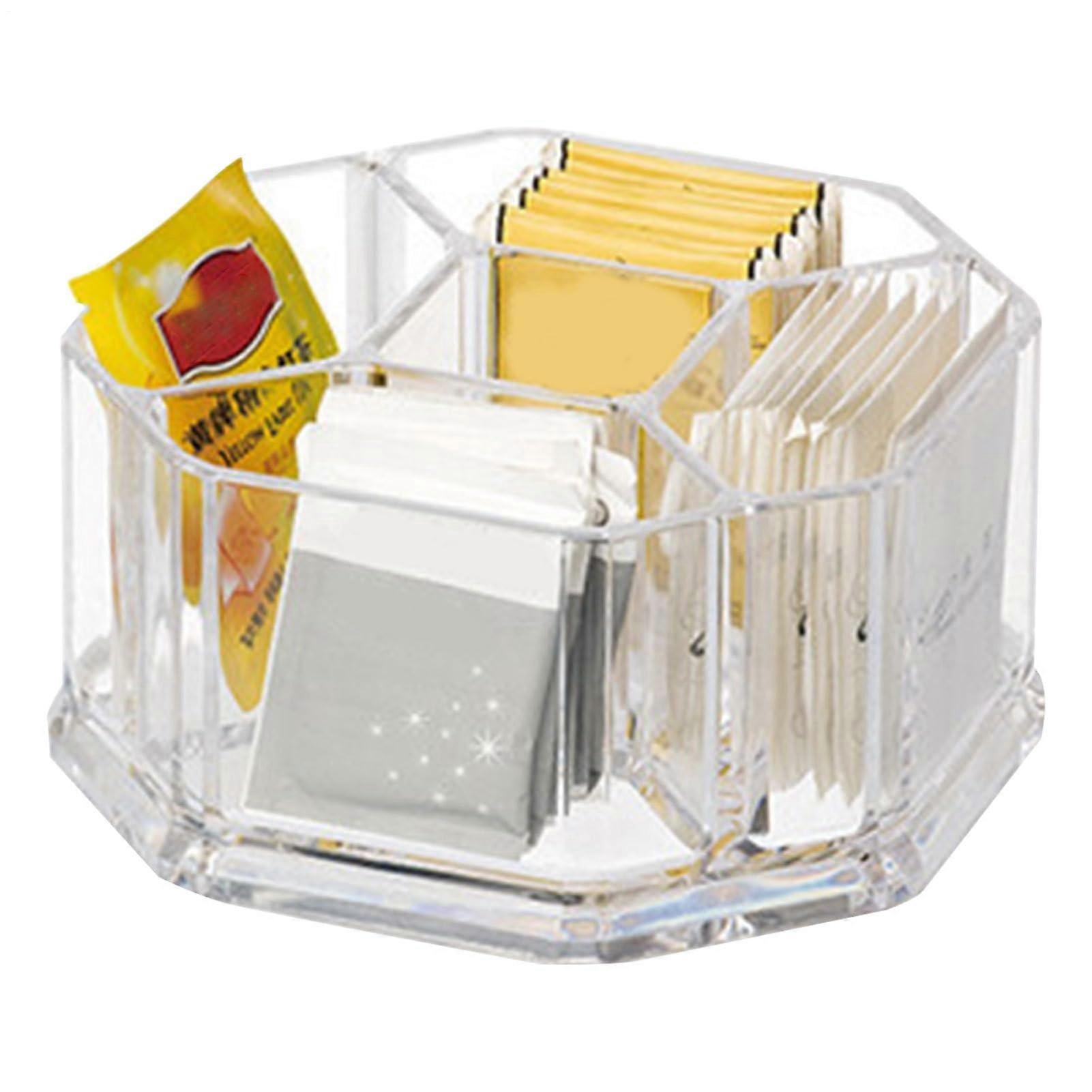 Tea Bag Storage Box Acrylic Organizer with 5 Compartments Transparent Stackable for Kitchen Counter