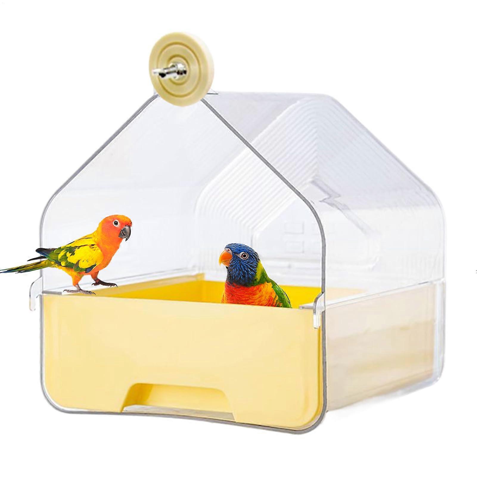 Squirrel Proof Parrot Feeder with Transparent Tray, Double Compartments and Bird Bath for Cage