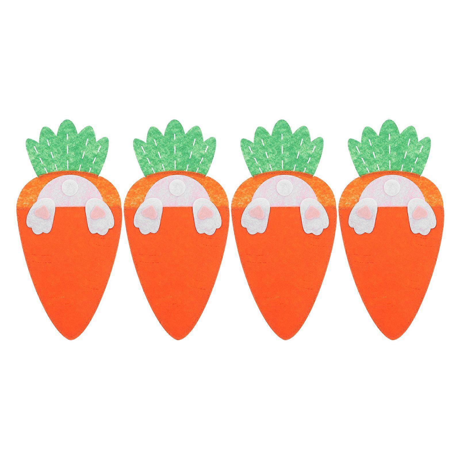 4pcs Easter Carrot Shaped Tableware Pouch Easter Party Decor Holiday Tableware Decorations For Dinner Table Decoration