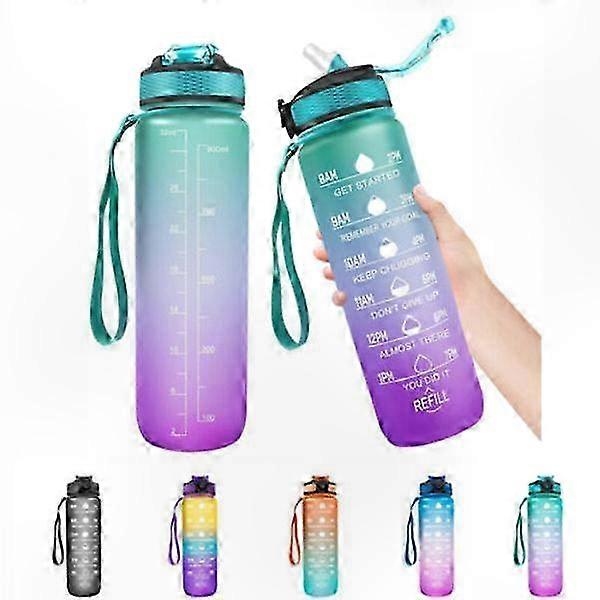 2-Pack 1L Water Bottle with Straw and Timer for Hydration Tracking