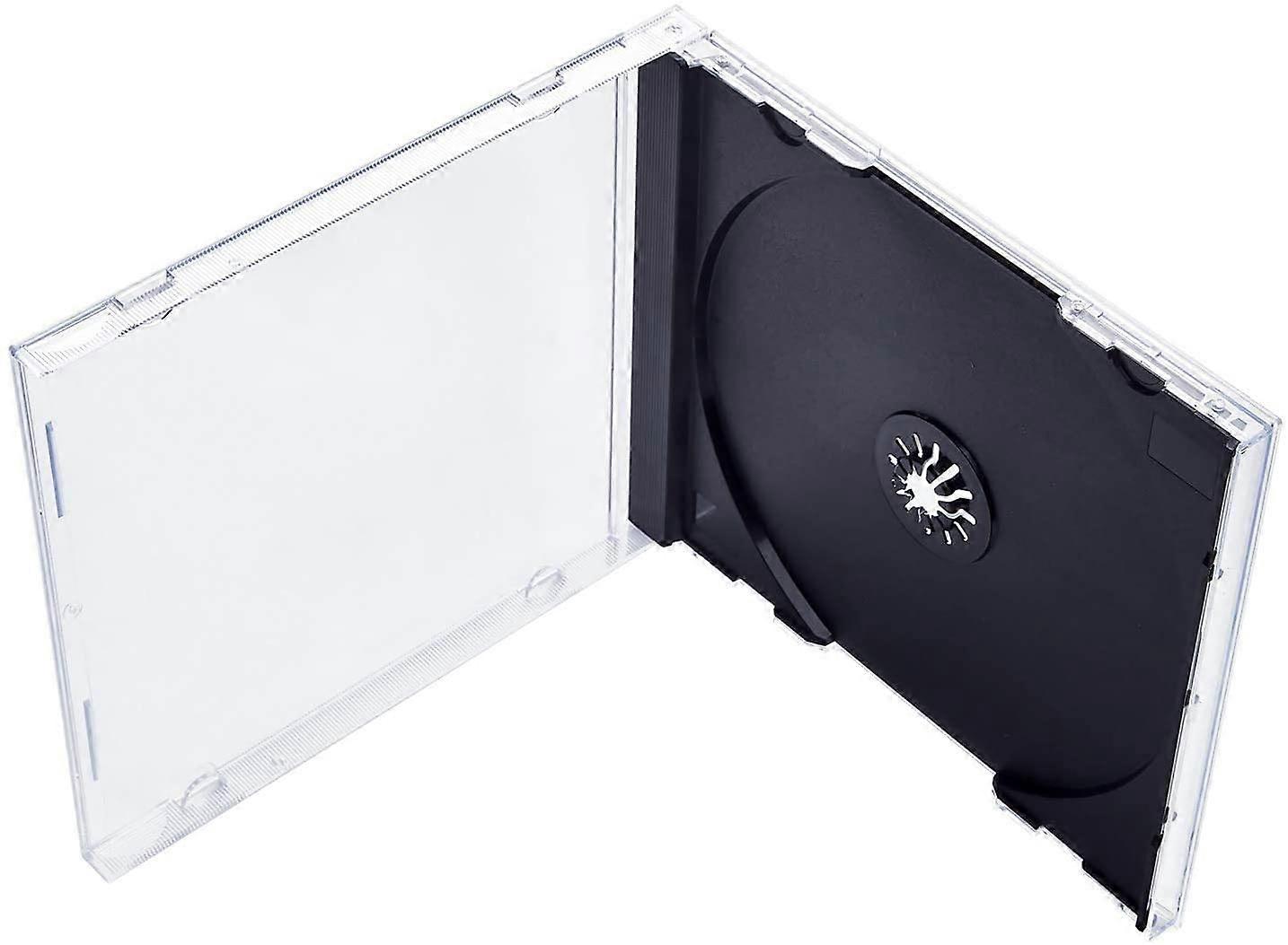 CD Jewel Case 10 Pack Standard 10.4mm Black Single Disc Storage with Clear Front and Durable Back