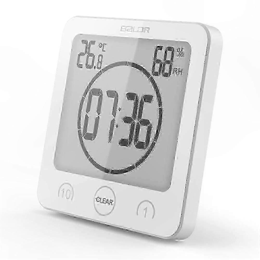 Waterproof Digital Clock with Timer, Thermometer, and Hygrometer for Bathroom, Kitchen, Shower, Cooking, and Makeup Use