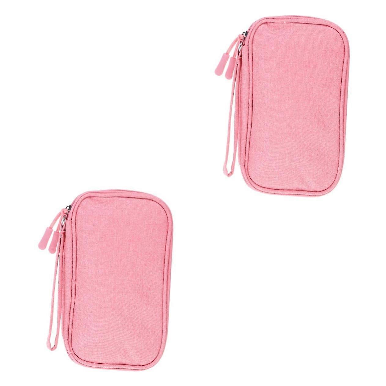 Electronics Organizer Case Set for Travel, Pink Compact Cable Storage Bag with Secure Zip Closure