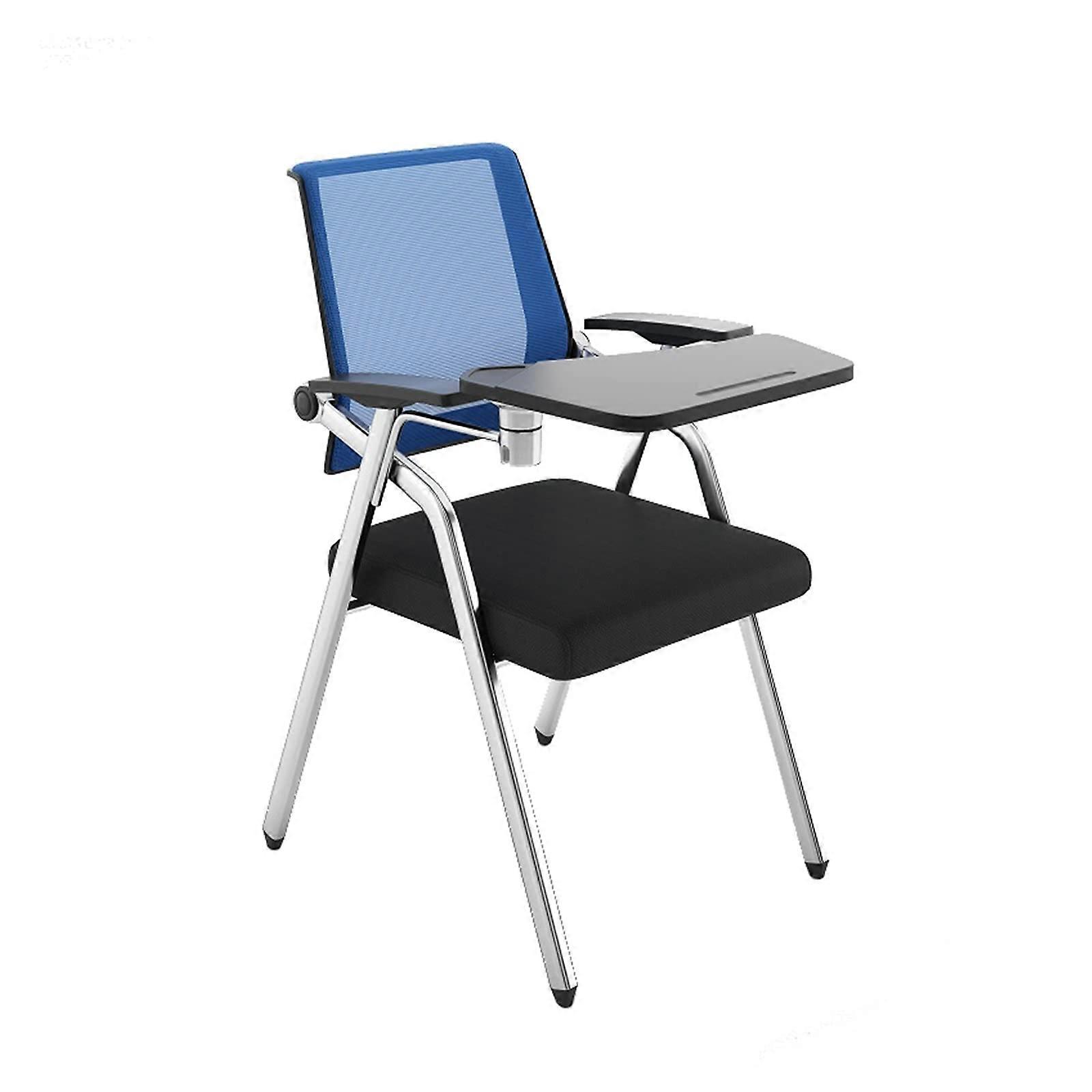 Ergonomic Folding Office Training Chair with Tablet Armrest, Mesh Back, Stackable Design, Blue