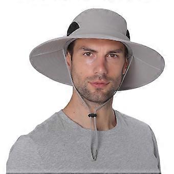Men's Sun Hat, Waterproof Wide Brim Bucket Hat UV Protection Bunny Hat for Fishing Hiking Garden Beach (light grey)