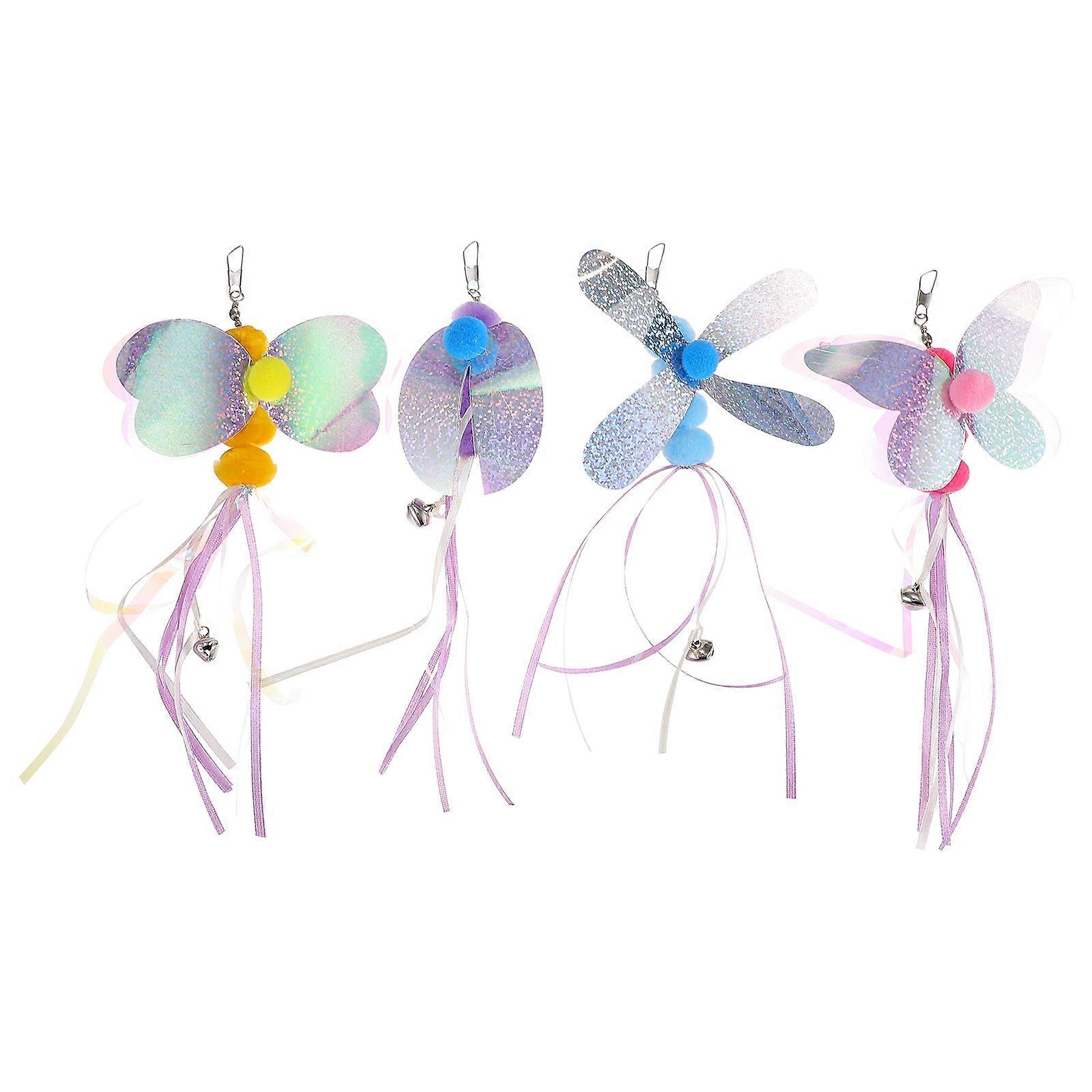 Cat Teaser Sticks with Bell for Interactive Fun 4Pcs Set