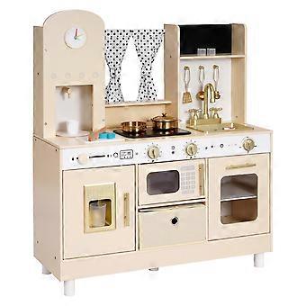 Spielküche für Kinder, Holz, Kinderküchen-Spielset mit realistischen Lichtern und Geräuschen, Lebensmitteln und Kochgeschirr, für Kinder von 3-8 Jahren