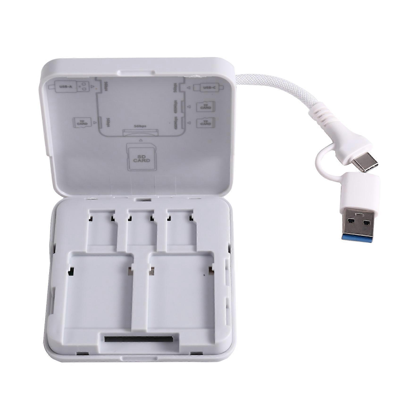 2 in 1 Multifunctional Memory Card Case Reader Storage Box with USB/Type-C Cable for SD/TF Card Storage Manager