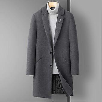 Autumn and Winter Men's Woolen Coat Business Casual Medium and Long Suit Collar Cotton Thickened Woolen Coat Men's Coat