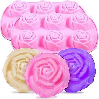 2 Pieces 6-cavity Silicone Flowers Shaped Molds Silicone Rose Flower Shaped Baking Molds Non Stick Silicone Jumbo Rose Molds