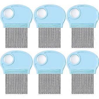 6 stykker hode lus remover nit fjerning hår kam med forstørrelsesprogram, fint metall tenner verktøy for hunder katter kjæledyr menneskelig grooming og fjerne flassflak / l