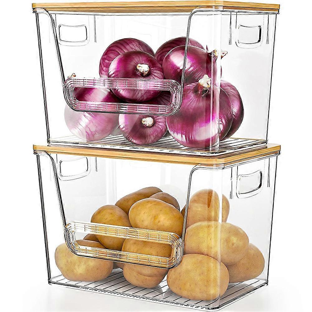 2Piece Stackable Kitchen Storage Set with Bamboo Lids, Clear Plastic Containers for Easy Access