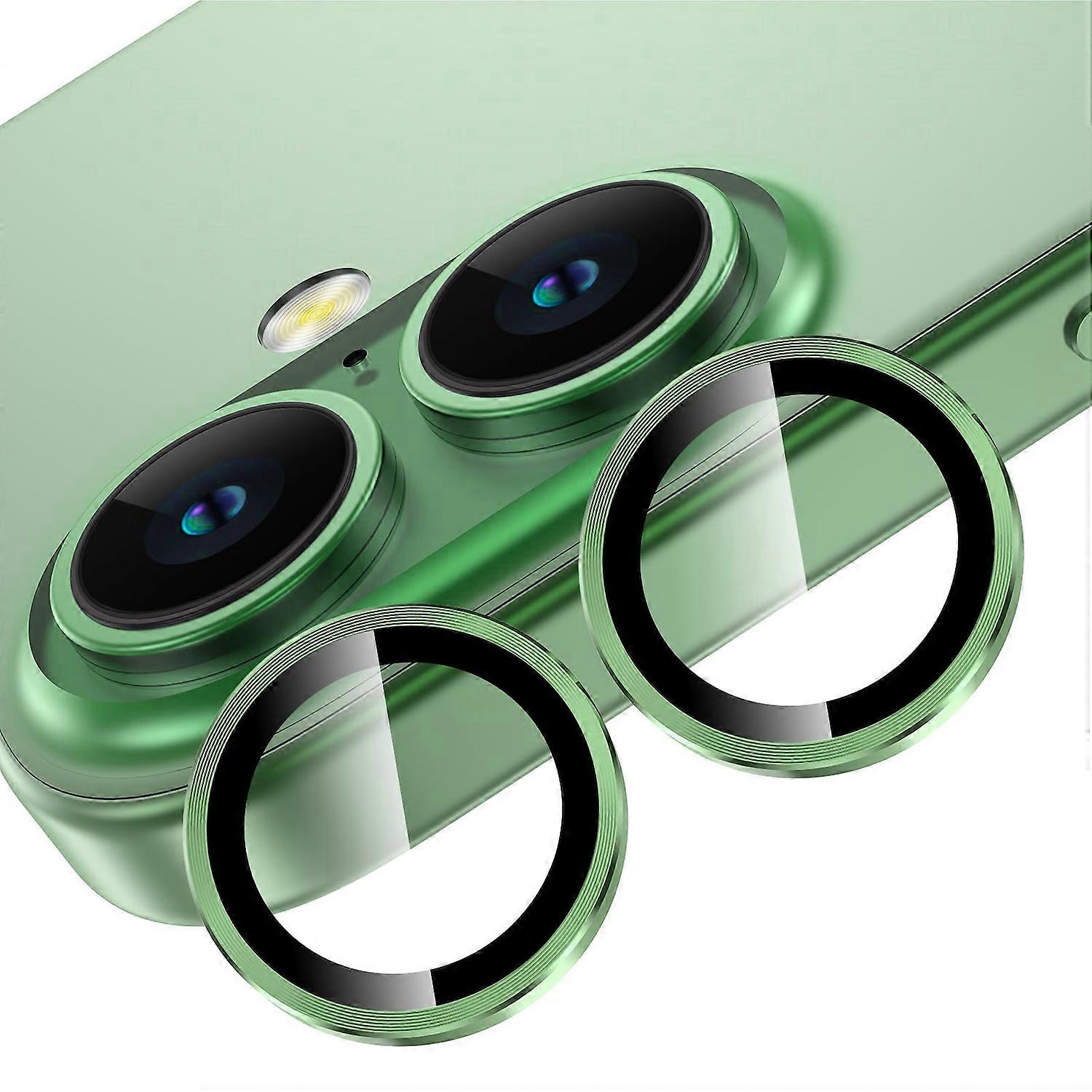For Apple iPhone 16 / 16 Plus Aluminum Ring Camera + H9 Tempered Glass Dark Green