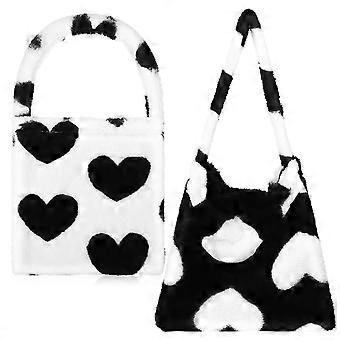 2pcs Plush Shoulder Bags Fluffy Bags Fuzzy Tote Bags Mulheres Bolsas Furry Heart Bags