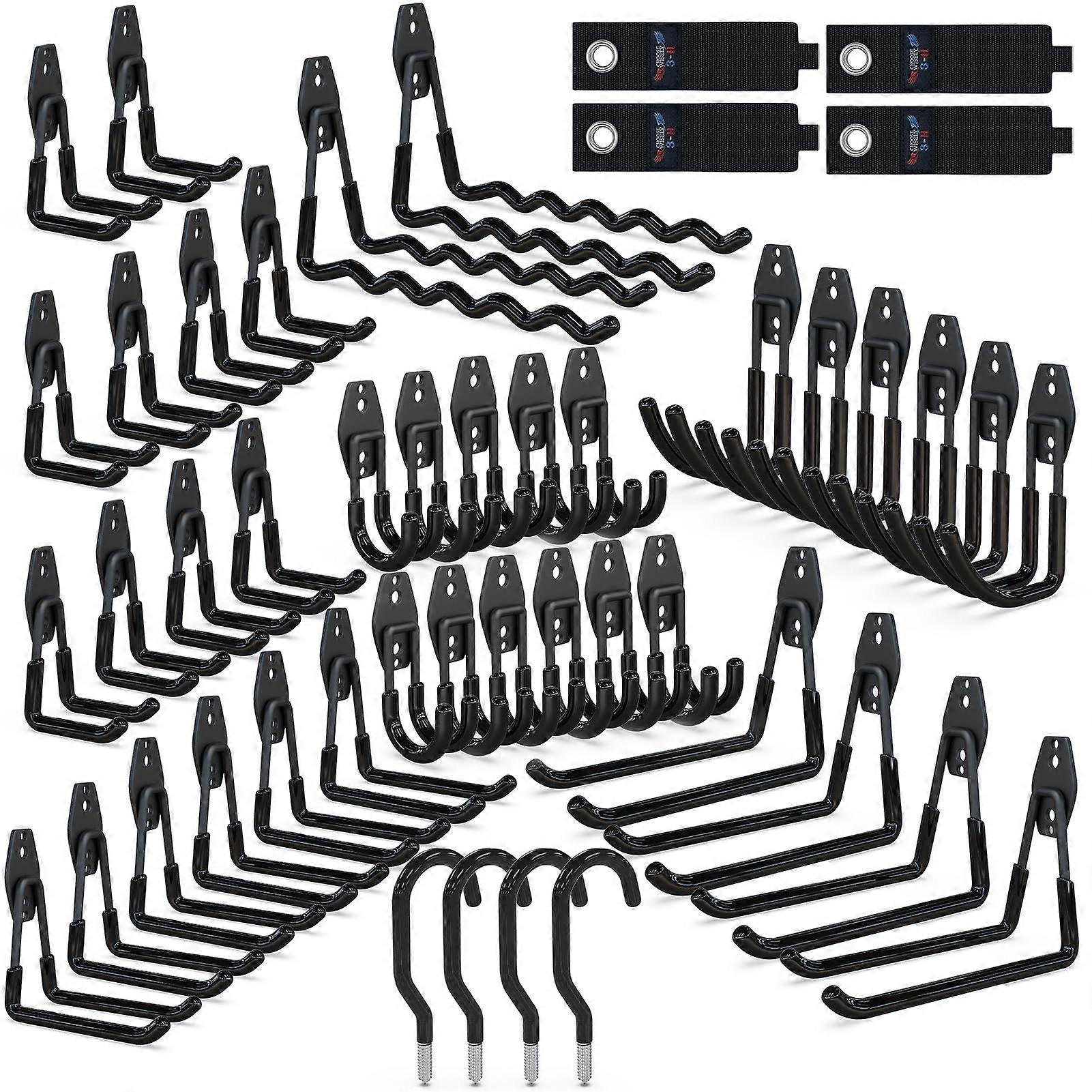 37 Pack Garage Storage Hooks Set with 4 Adjustable Tool Straps and Ceiling Mount Hooks