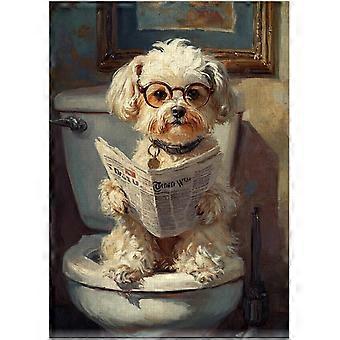 Quebra-cabeça de Havanês no Vaso Sanitário - Cachorro Divertido Lendo com Óculos - Quebra-cabeça Decorativo para Banheiro com Cachorro SQZ228