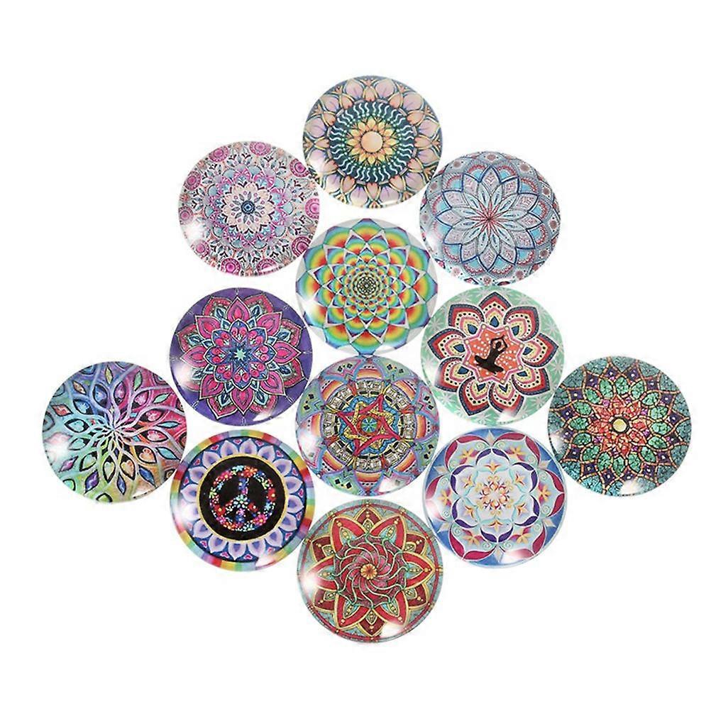 Glass Patch 20Pcs Round Lotus Patterns for DIY Crafts Making Mixed Color