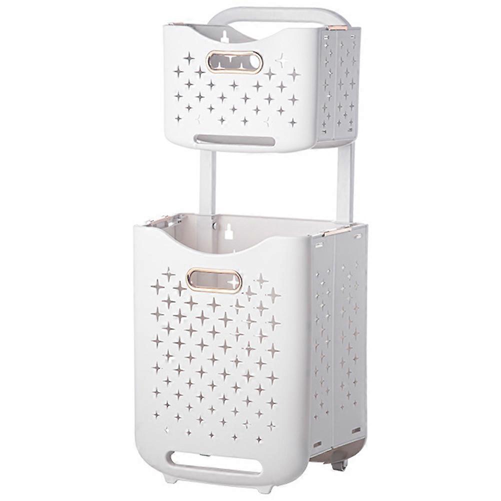 Double Layer Laundry Basket for Storage Use Foldable with Wheel Design