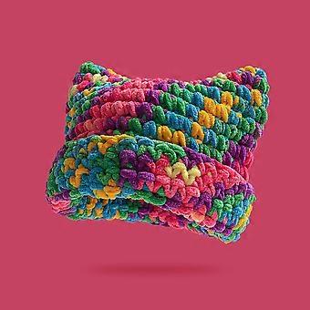 Hand Crochet Gradient Hat, Thick Yarn Soft Warm Loose Full-Head Pullover Style, Unisex All-Season Outdoor Hat