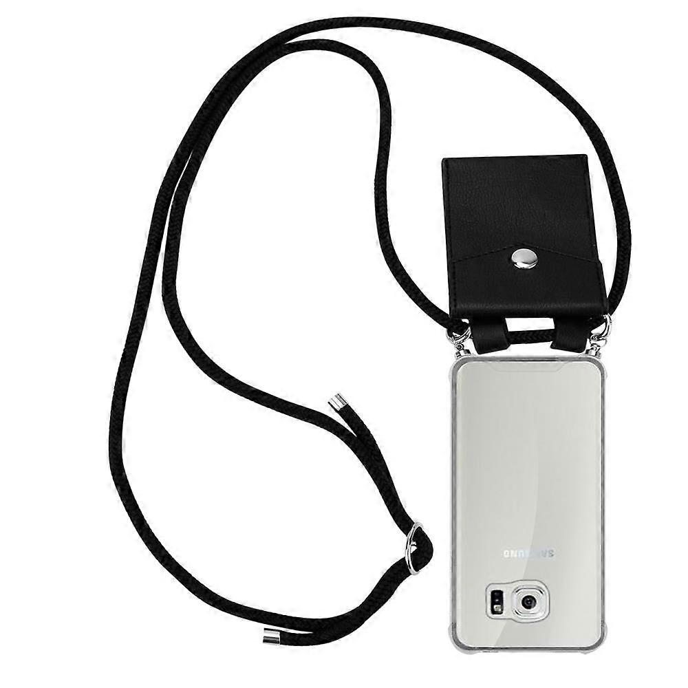 Funda compatible con Samsung Galaxy S6, funda protectora de silicona con cadena y detalles plateados.