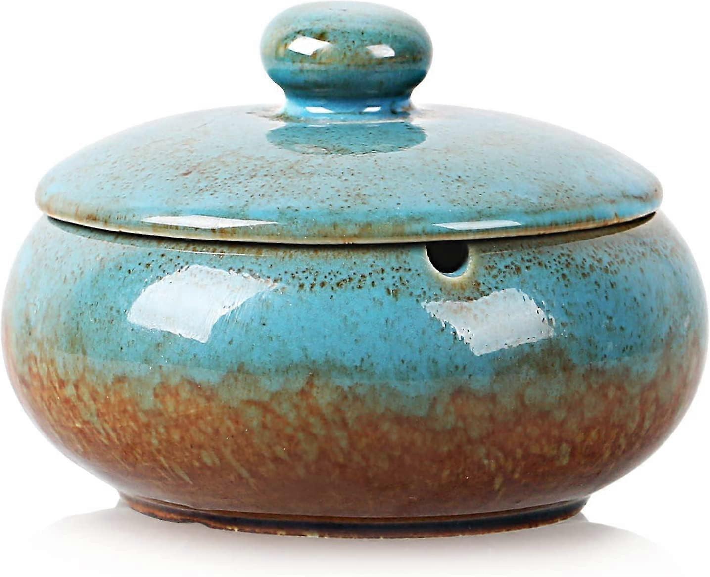 Decorative Windproof Ceramic Ashtray with Lid