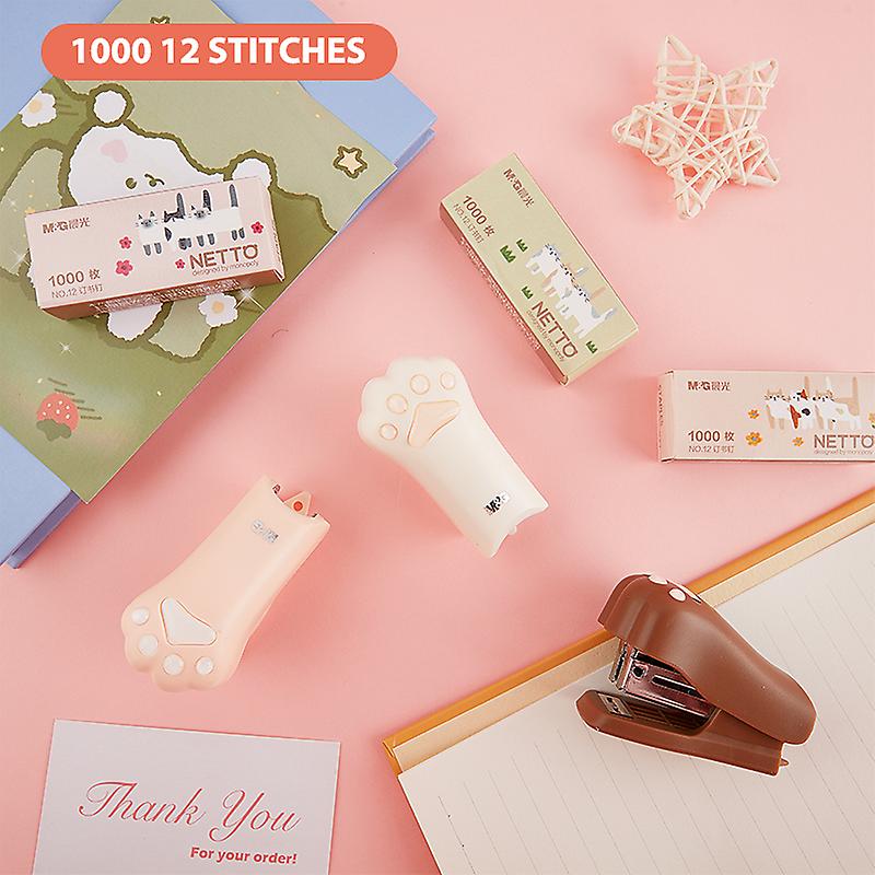 Mini Stapler Set With 1000pcs 12# Staples Cute Cat Paw Paper Binder Stationery