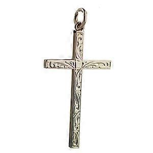 9ct Gold 40x24mm hand engraved solid block Cross