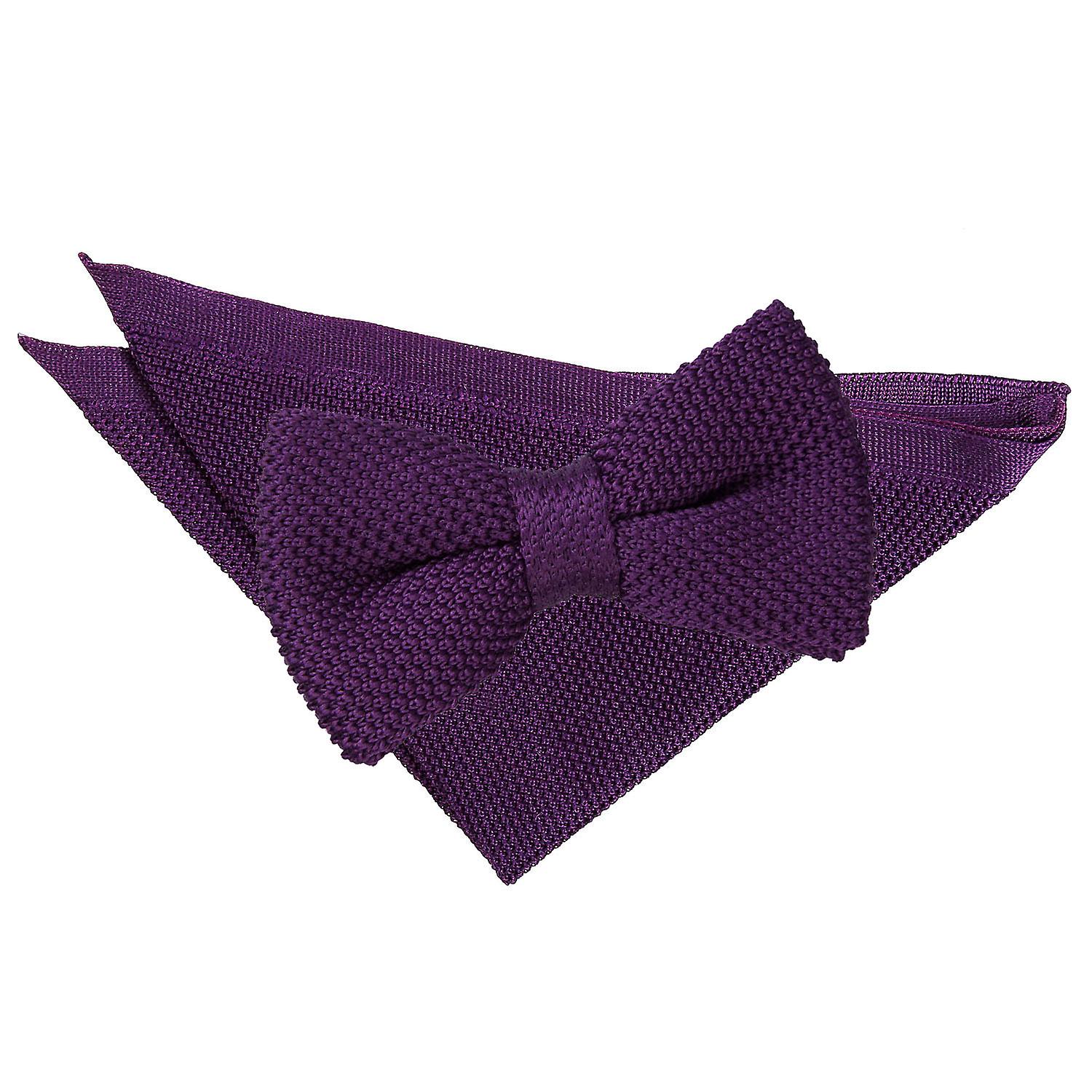 Cadbury Purple Knitted Bow Tie and Pocket Square Set