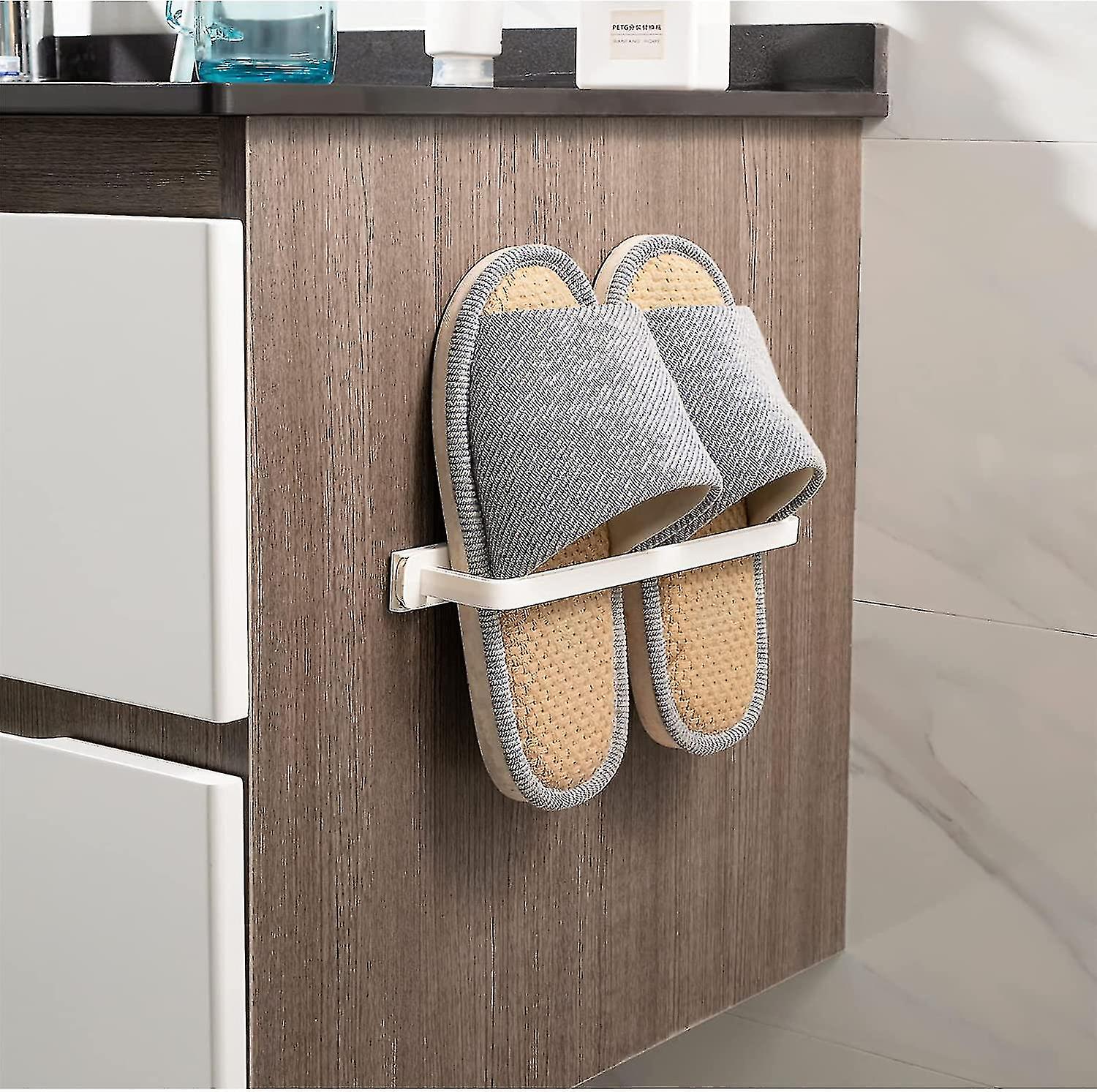 No-hole Wall Mounted Pull-out Closet Towel Rack Slipper Rack White Closet Rail Multi-functional Storage Rod