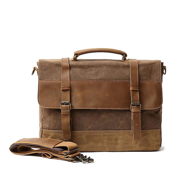 Waxed Canvas Man Briefcase Crazy Horse Leather Working Handbag Messenger Bag Vintage Style Men's Laptop Bag With Personalization