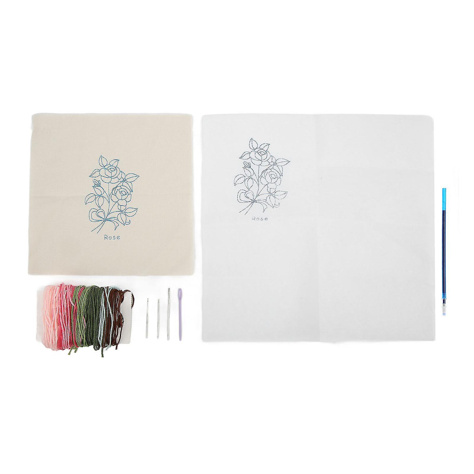 Rose Embroidery Kit Rose Pattern Easy Operation Include Cloth Thread Needle Embroidery Starter Kit