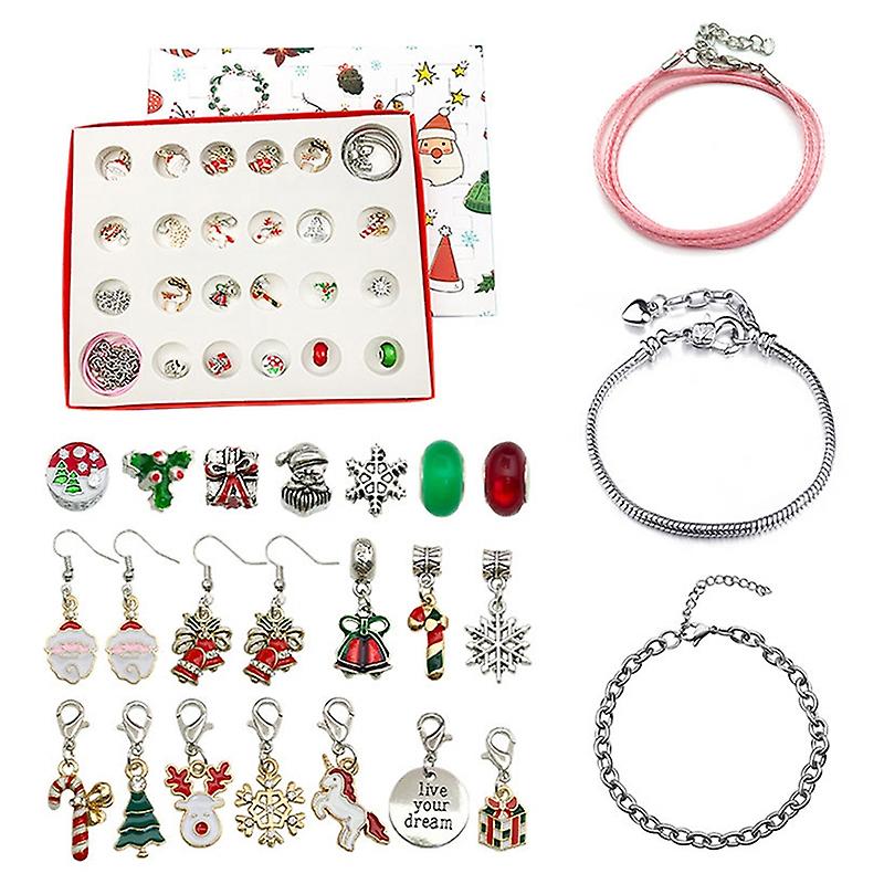 24Pcs Necklace Pendant Christmas Countdown Calendar Blind Box Bracelet Gift Box