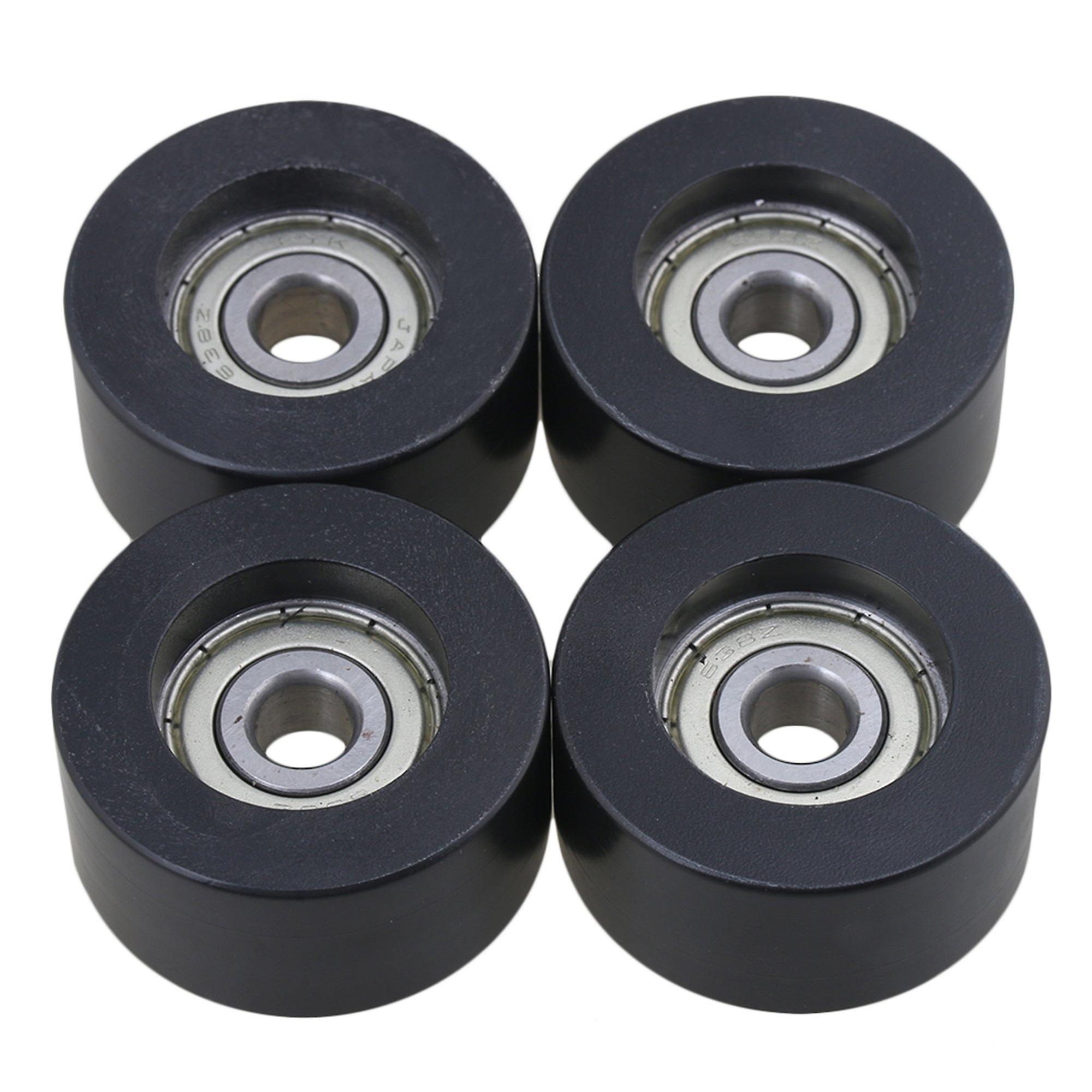 16PCS Flat Plastic Coated Guide Pulley Ball Bearing Wheel Black 4x2cm