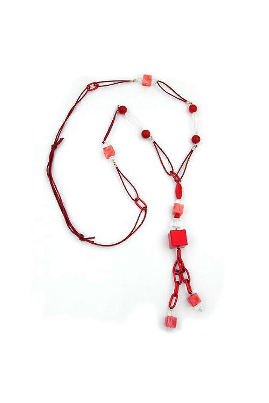Necklace Glossy Shine Red Crystal 100cm - Gl04620