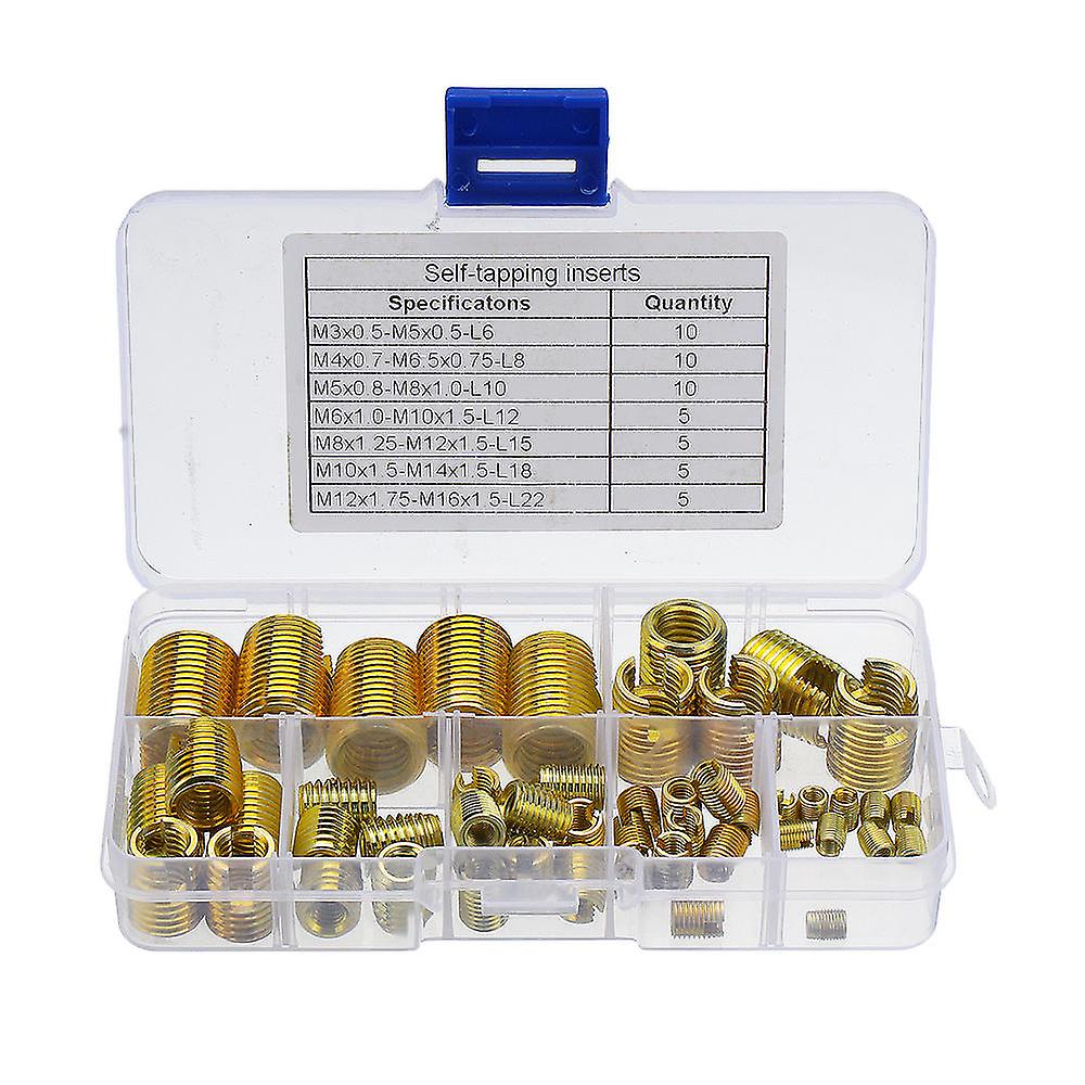 50Pcs/set Carbon Steel M3-m12 Insert Self-tapping Thread Slotted Screw Thread Inserts Thread Nut Repair Kit