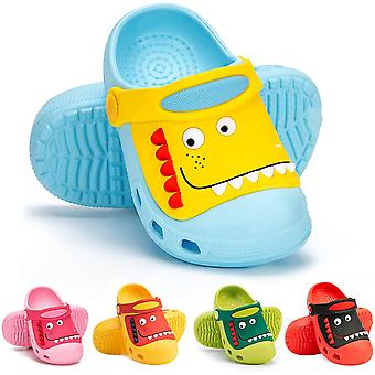 Veeki Kids Dinosaur Clogs Slippers Girls Boys Toddlers Cute Garden Water Shoes Cartoon Slides Sandals Beach Shower Pool Slipper---Blue 6.5-7 Toddler