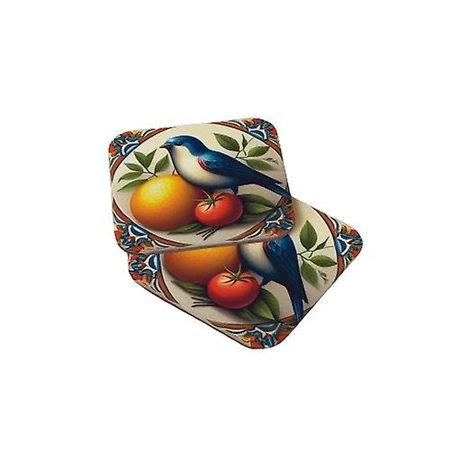 Spanish Talavera Moroccan Tile Wood Coaster Set