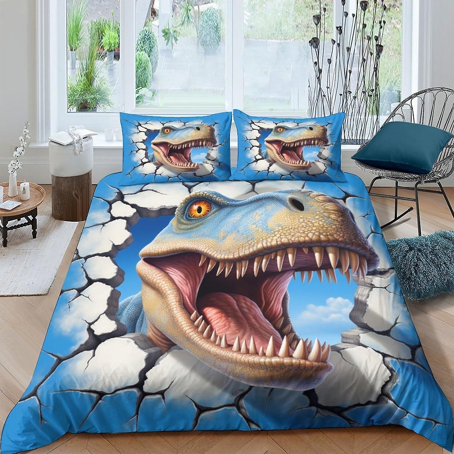 VCLUST Dinosaur World Copripiumino Bambini 3D Biancheria Da Letto Rettile Copripiumino Copripiumino per Ragazze, Ragazzi E Adolescenti con Cuscino 3 Pezzi Morbida Microfibra W