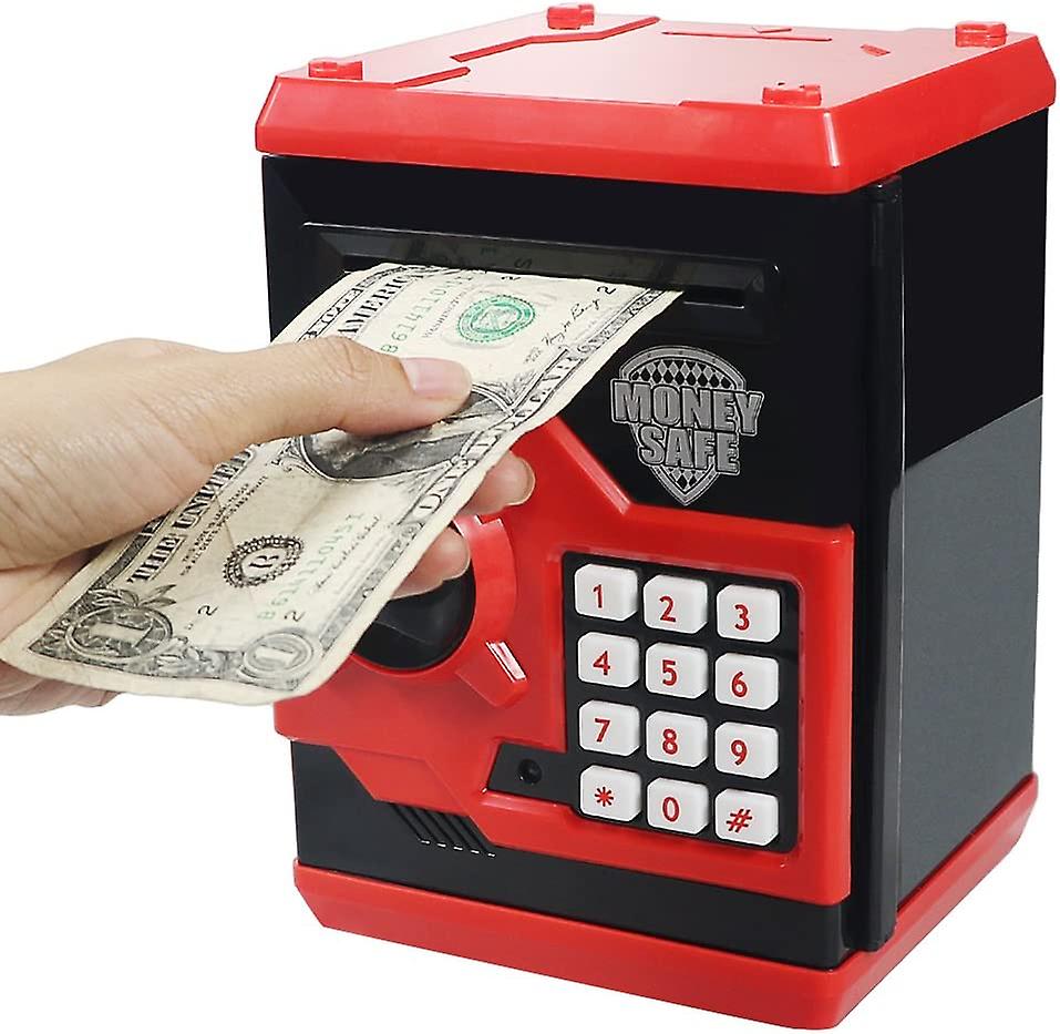 صندوق النقود الإلكترونية للأطفال ، صندوق النقود كلمة المرور Piggy Bank لعبة مهرجان هدايا عيد ميلاد للأطفال (أحمر)