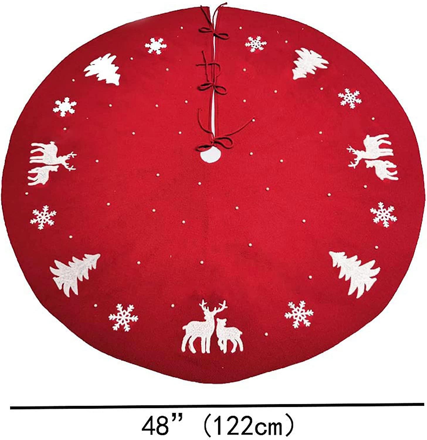 3D Deer Tree Pattern Knitting Tree Skirt Knitted Tree Collar Christmas Tree Accessories with Beads