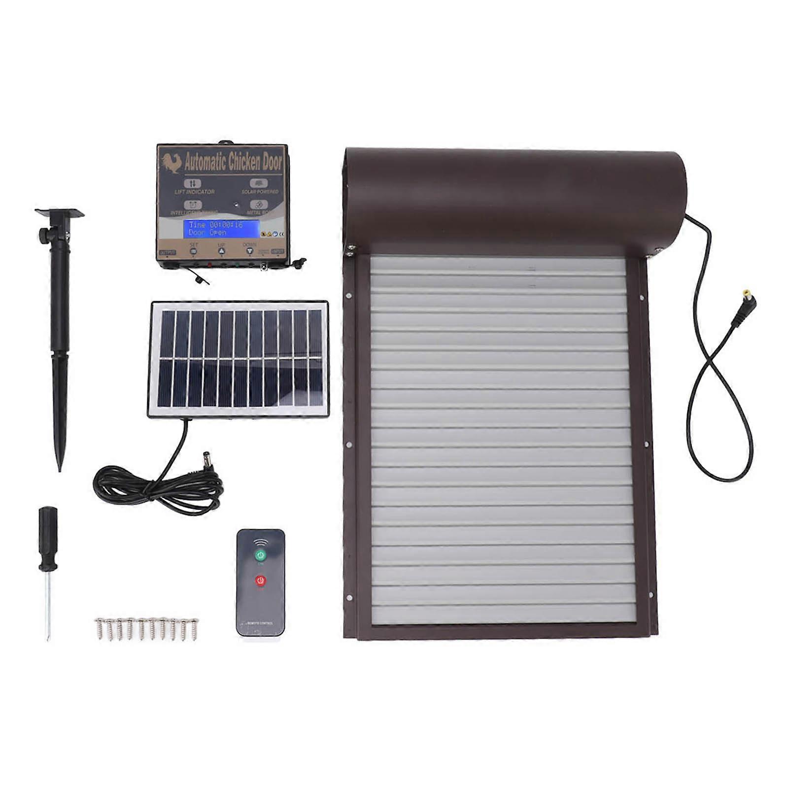 Solar Powered Automatic Chicken Coop Door Auto Chicken Door Opener with Light Sensor Timer Remote Control Brown